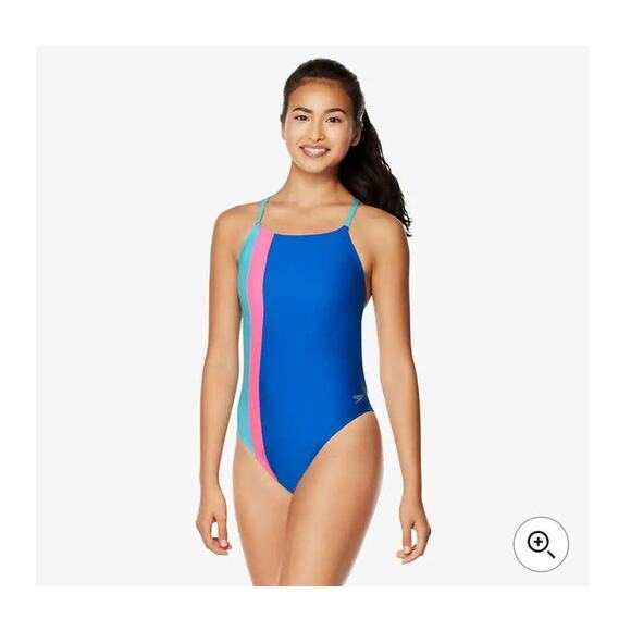 NWT Speedo Color Block Tie Back One Piece - 2 / 28 - chronos blue - 2 / 28 - Picture 1 of 4